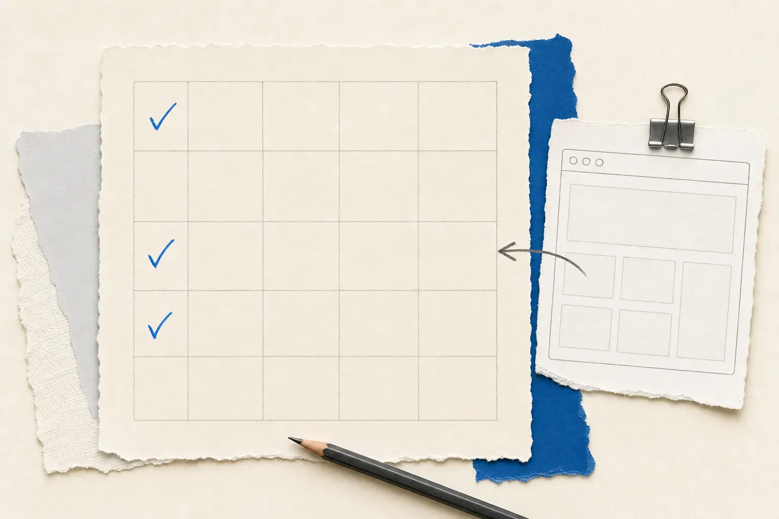 Illustration of a KIQ worksheet with blank rows, check marks and a source-page reference