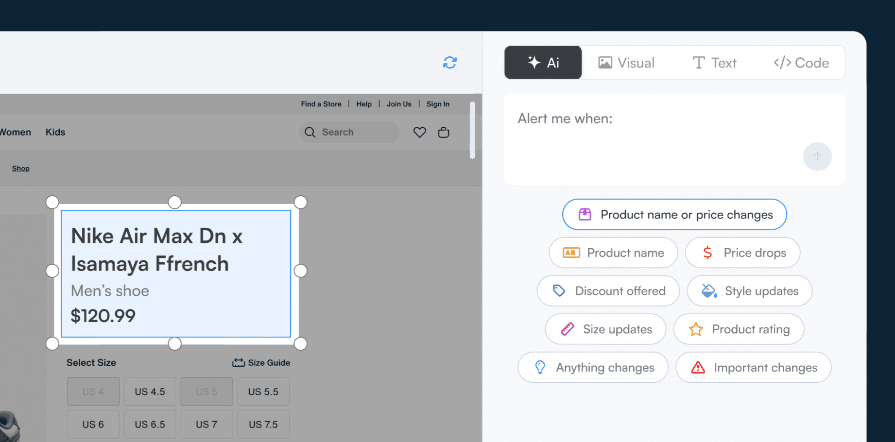 Visualping Solutions dashboard showing AI change summaries for monitored pages