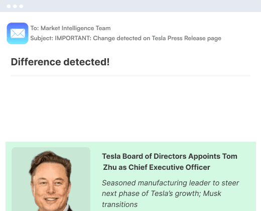 Visualping alert email showing IMPORTANT tag in subject line and AI-generated change summary