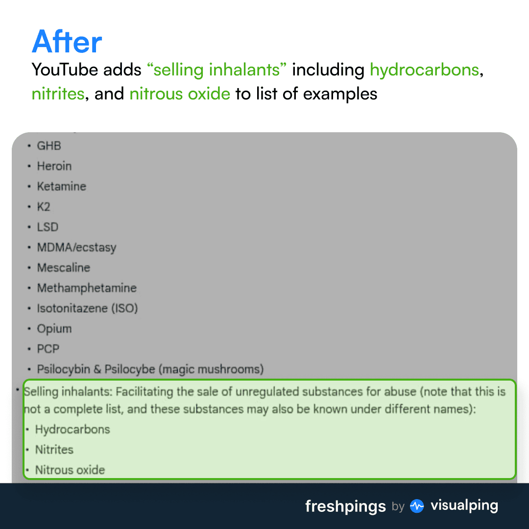 A screenshot of the after screenshot of examples of restricted content on YouTube