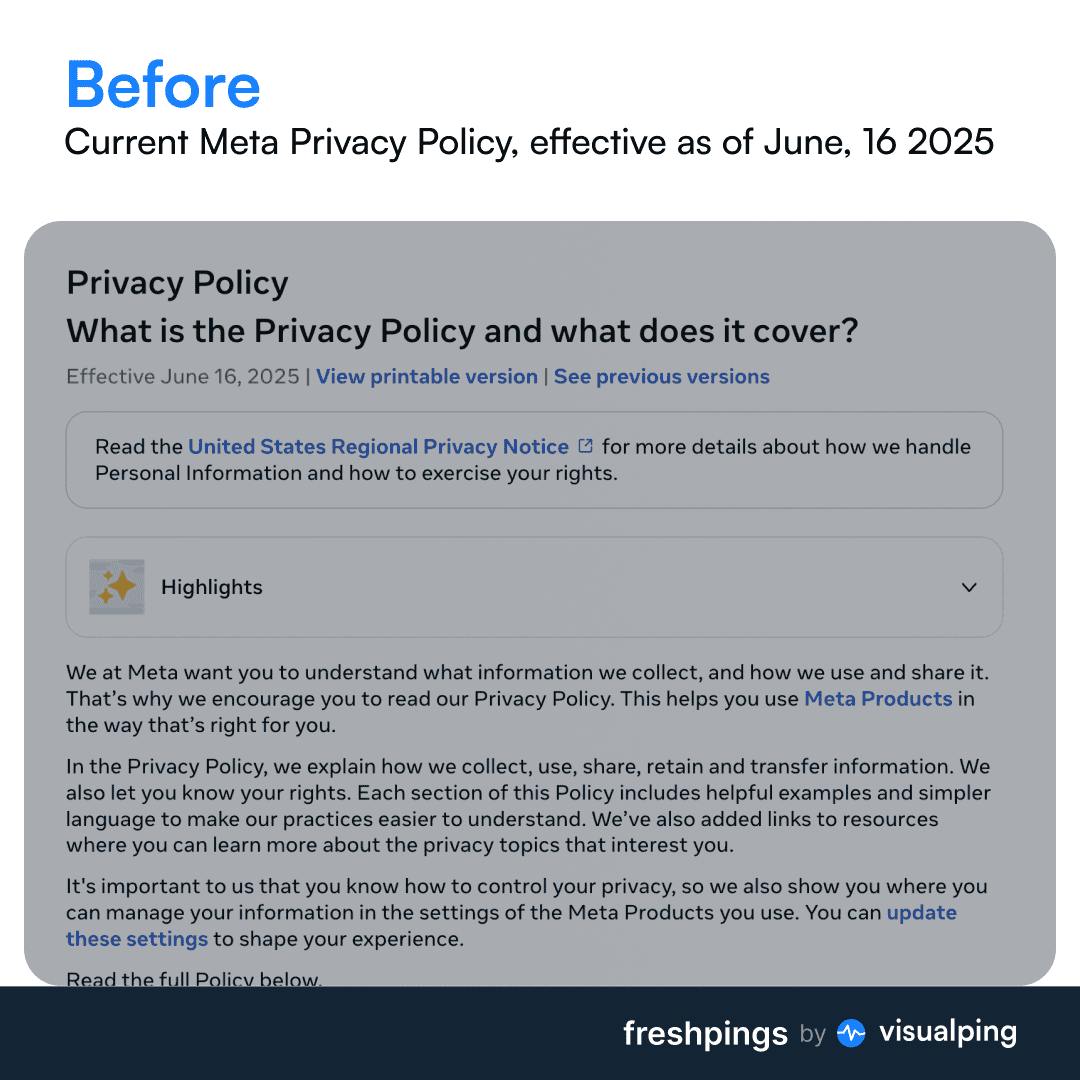 A screenshot showing the Meta Privacy Policy