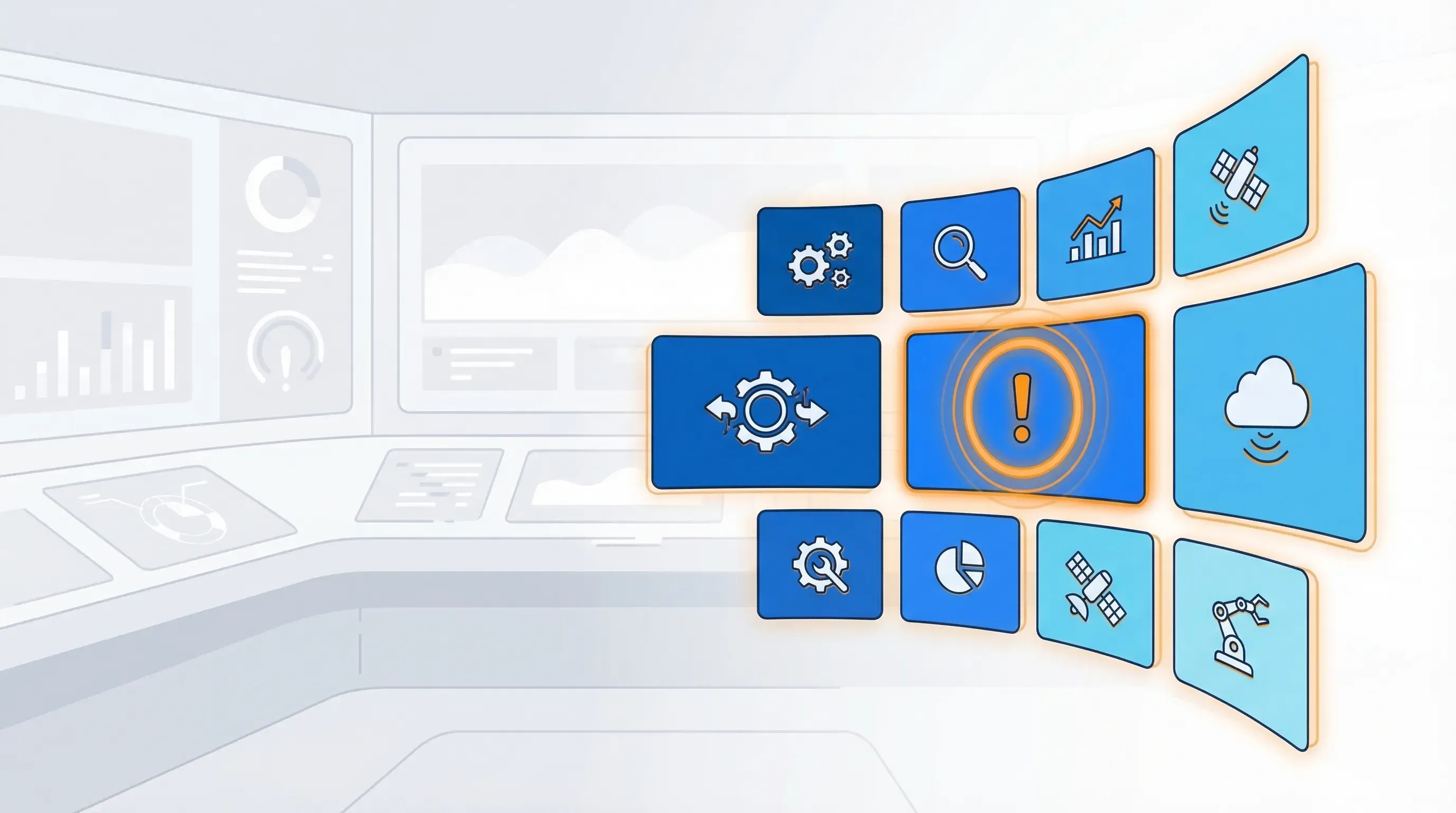 Ten AI competitor analysis tool icons arranged on a monitoring dashboard