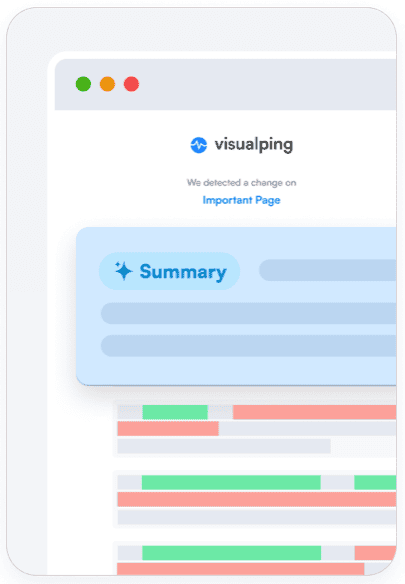 Visualping notification showing a detected change on a monitored page