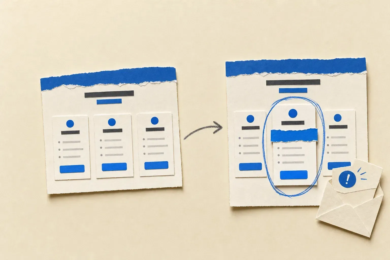 Before and after of a competitor pricing page with the changed tier circled in blue