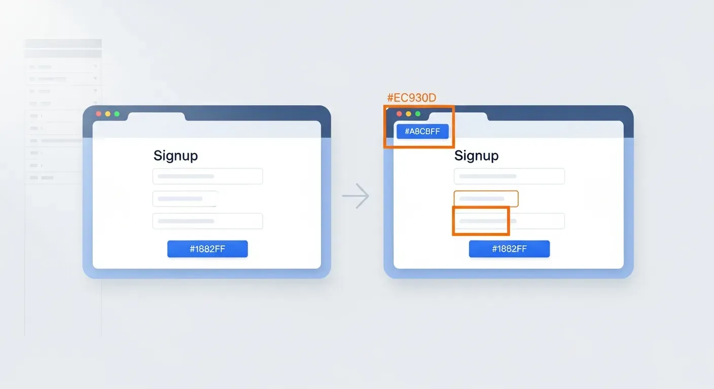 Website monitoring dashboard comparing signup form before and after structural changes