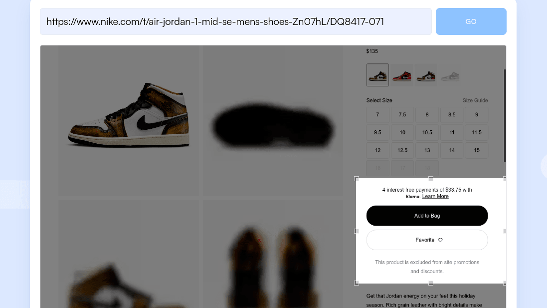 How to monitor Air Jordan Restocks- Select the part of the page containing the "Add to Bag" phrase to monitor.