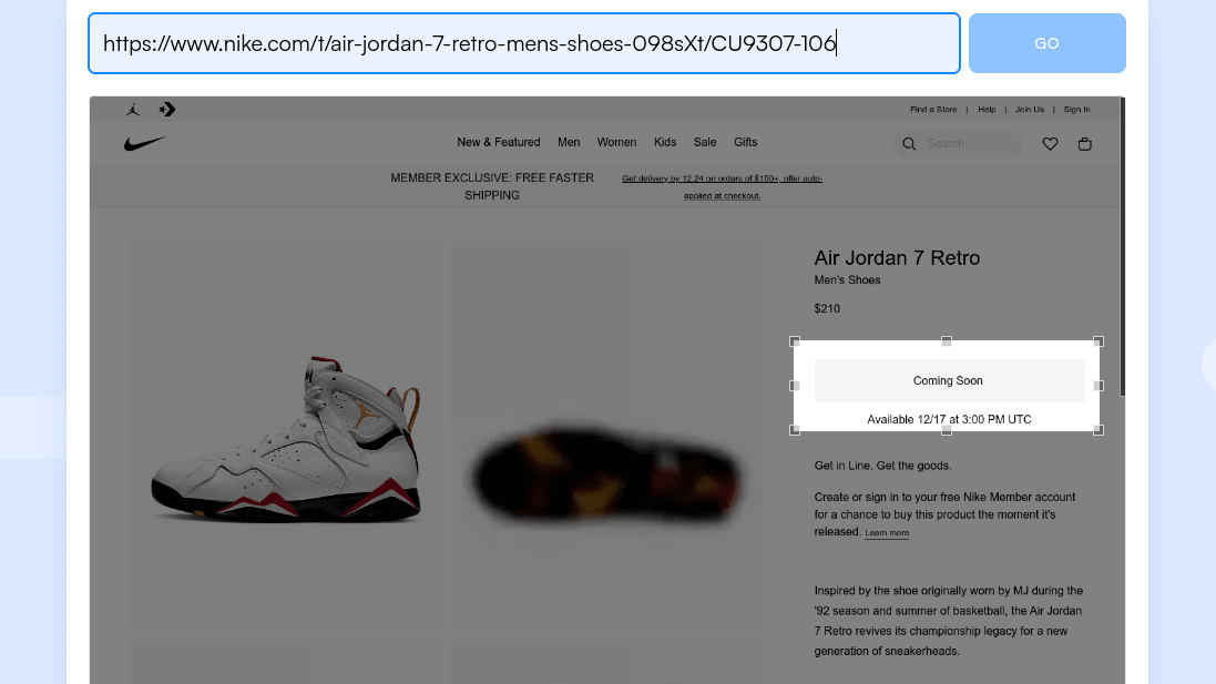 How to monitor Nike's New Shoe Releases - Select the part of the page containing the phrase "Coming Soon" to monitor.