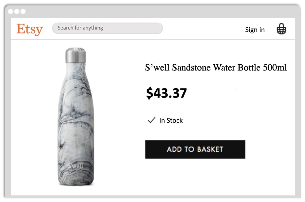 Visualping is a a price tracker that monitors product pages and sends you deal alerts when the price drops, like this page of a S'well water bottle