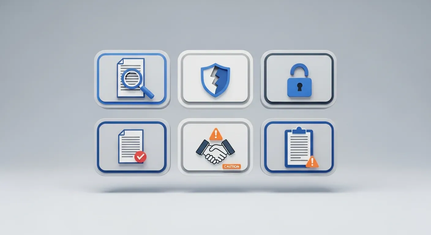 Six common financial compliance risk categories shown as warning cards with distinct icons