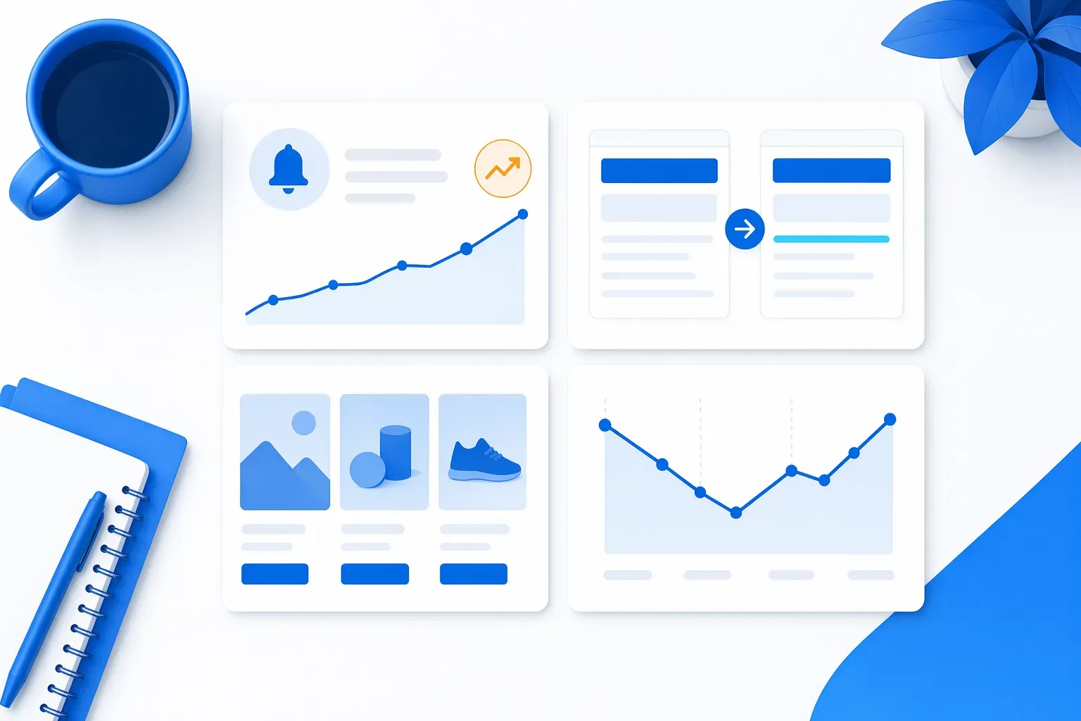Workspace showing pricing alert, change diff, ad library, and keyword chart widgets