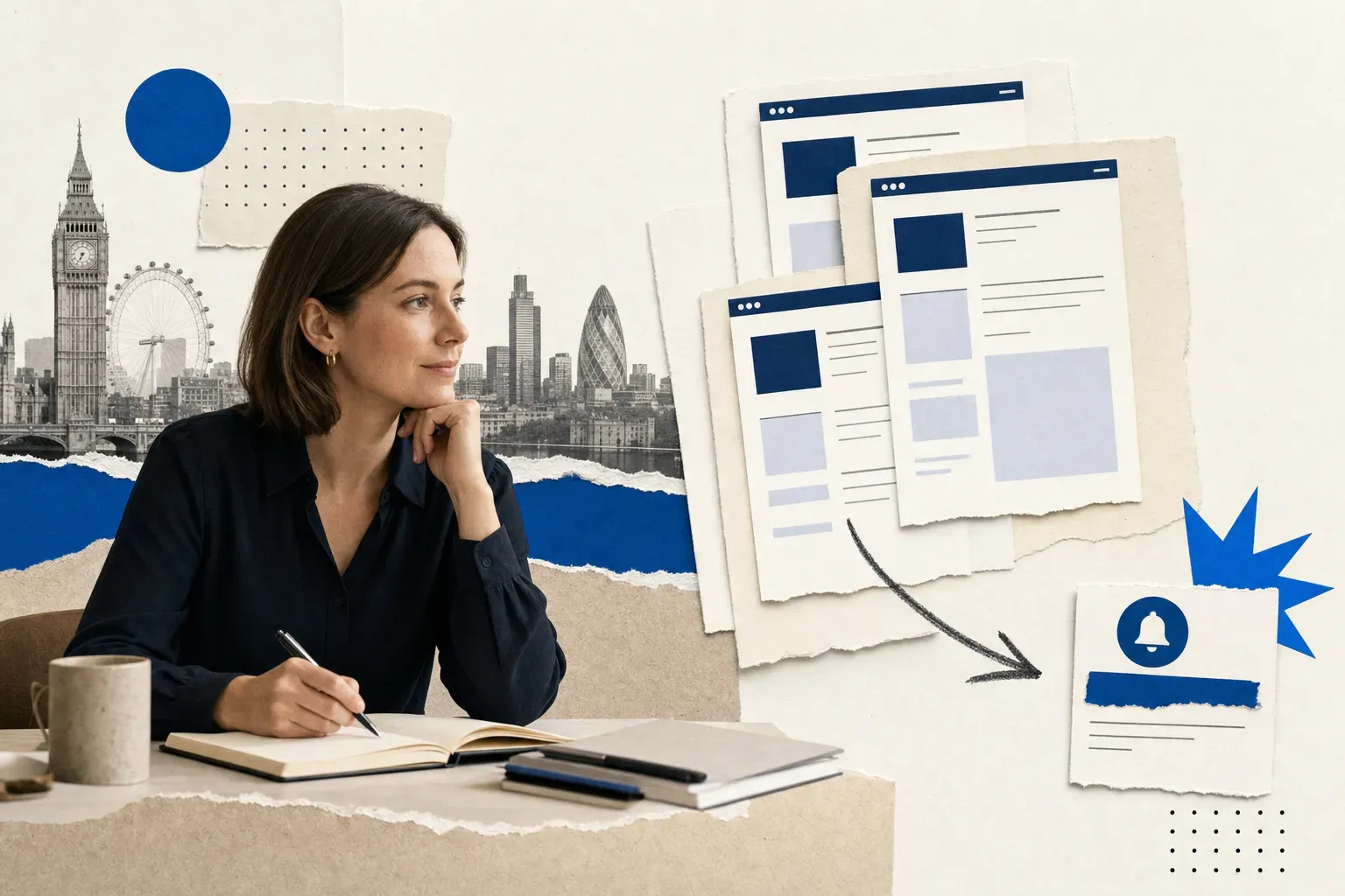 Compliance professional monitoring UK regulator website changes from a City of London office