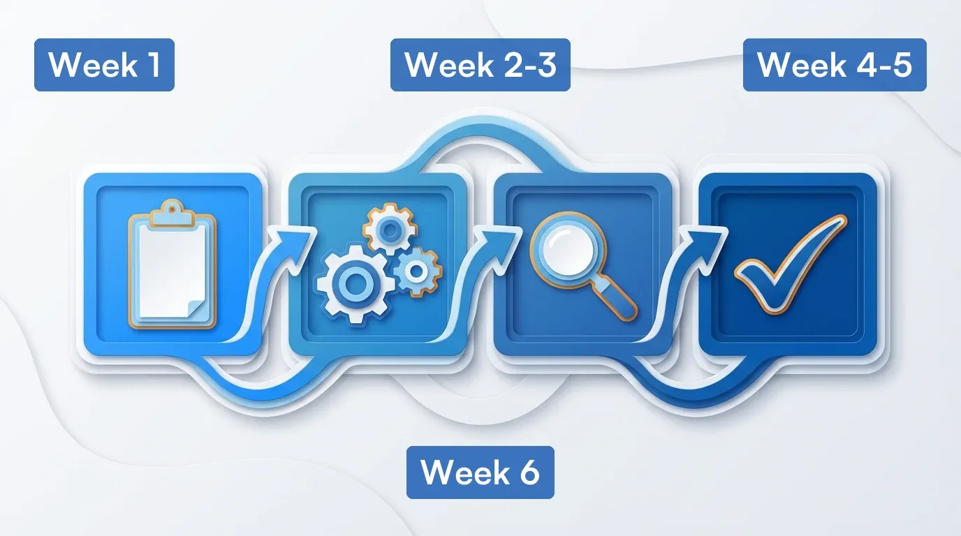 Four-phase implementation timeline from planning through rollout decision