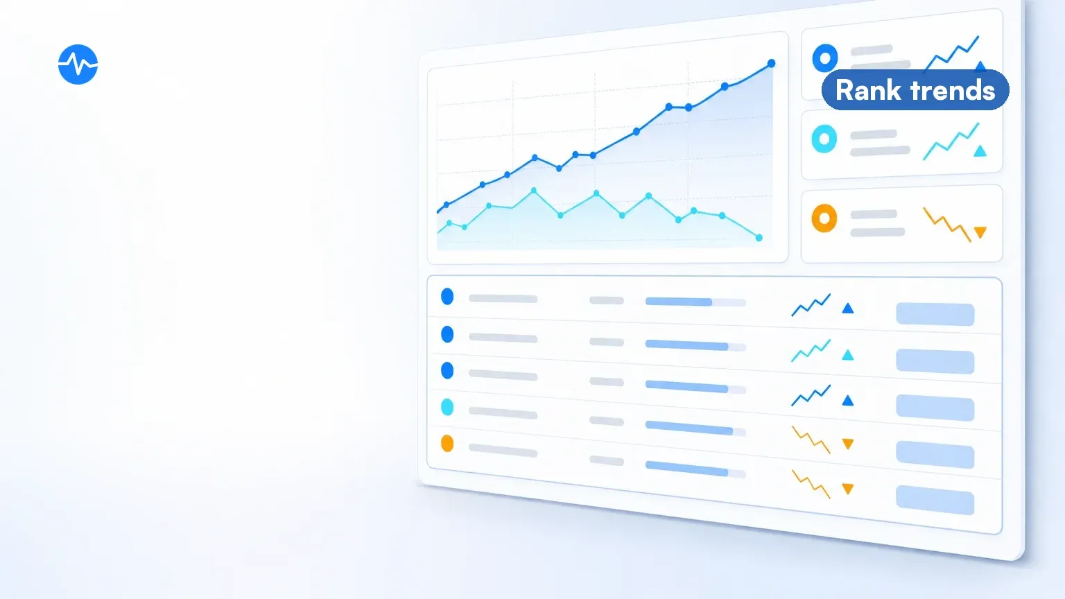 Keyword rank tracking dashboard with position trends and alert cards