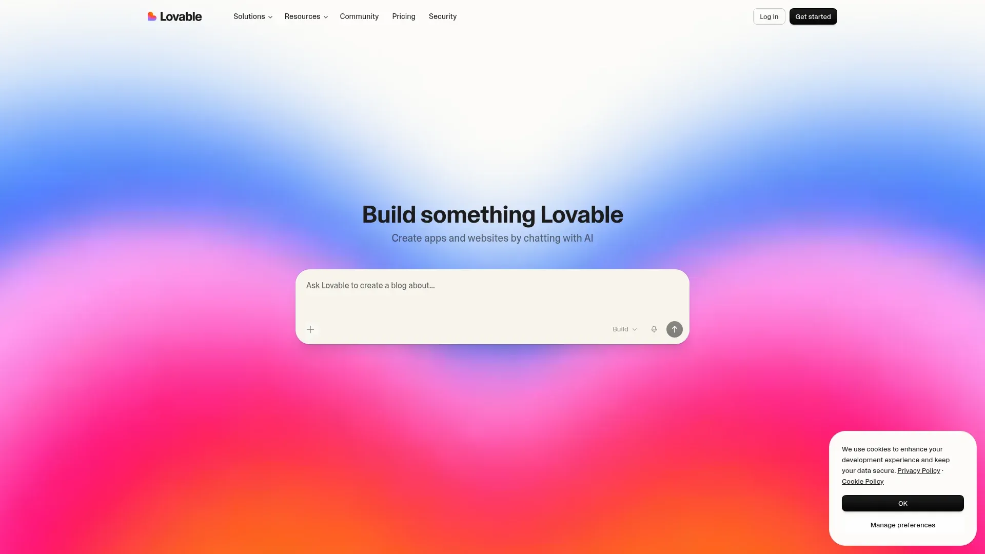 Lovable homepage showing text-to-prototype AI app builder interface