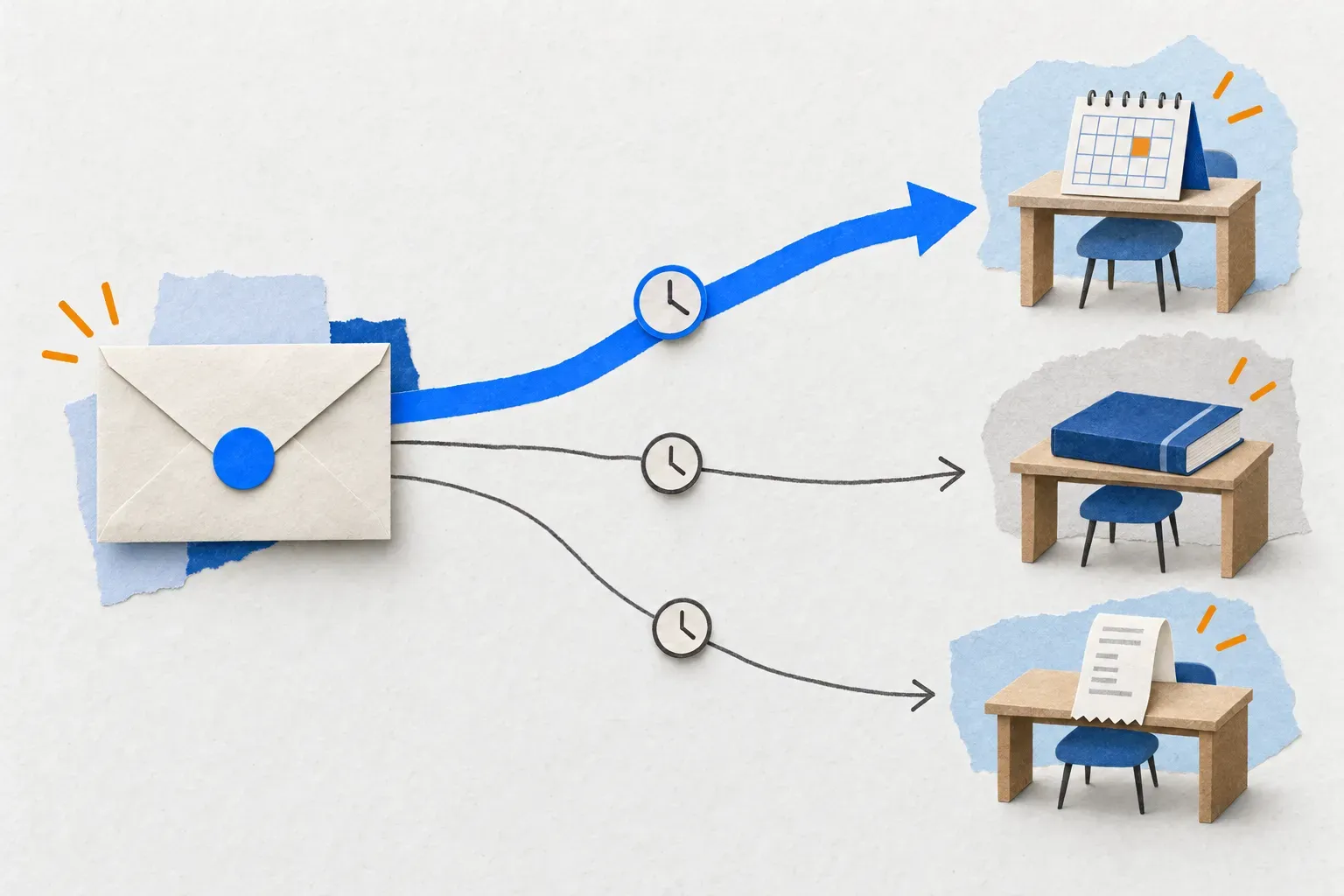 Prior authorization change alert split into three routes toward scheduling, coding and billing desks