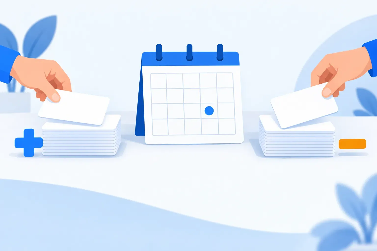 Index cards added to one stack and lifted from another, showing prior authorization changes both ways