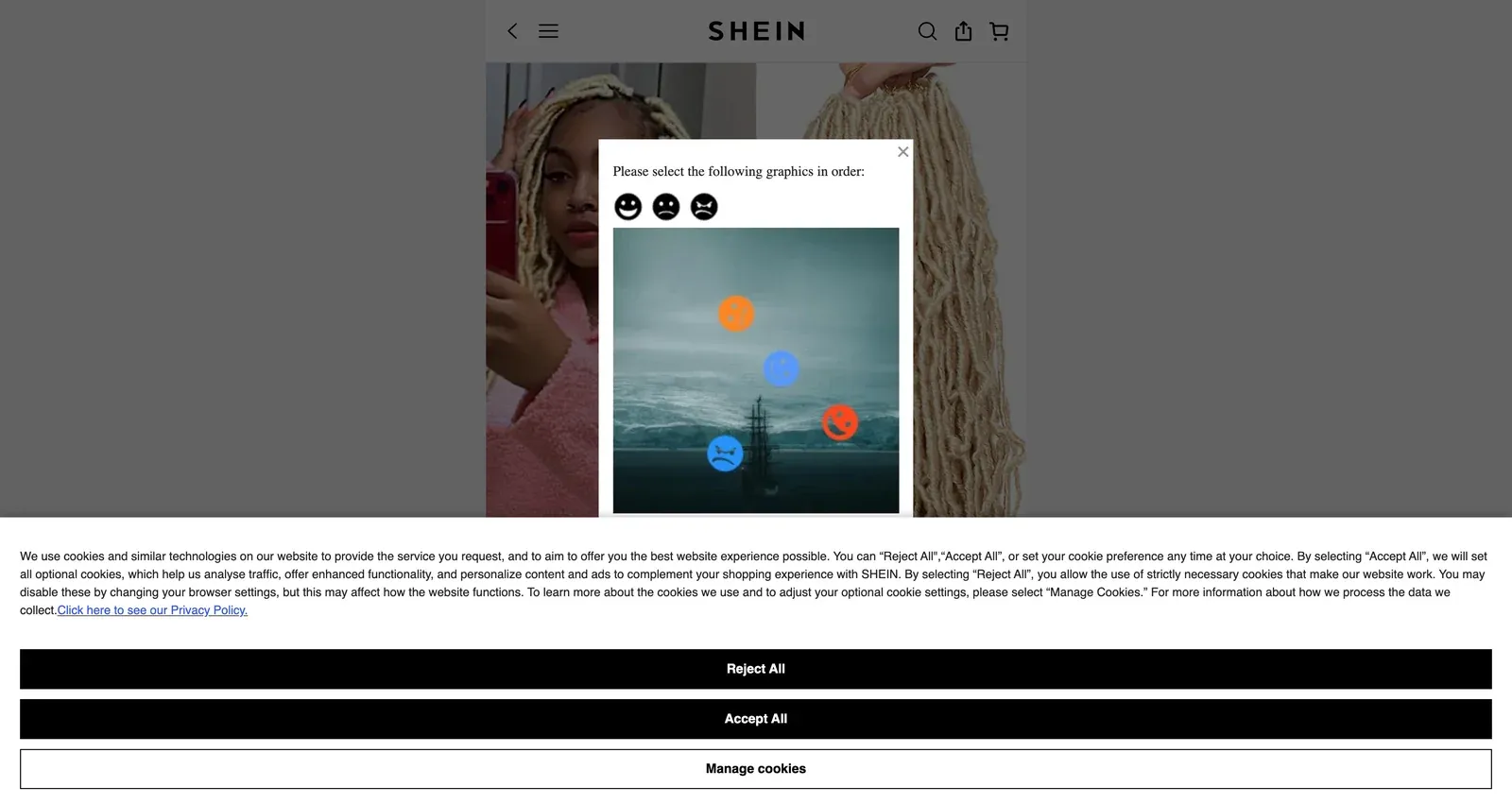 Shein product page showing the This Item Is Out Of Stock notice