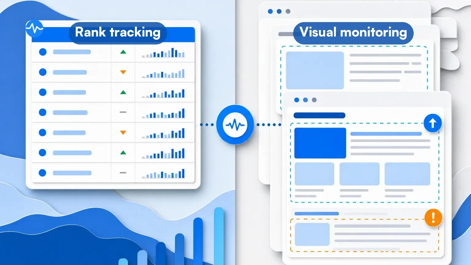 Side by side comparison of rank tracking and visual SERP monitoring