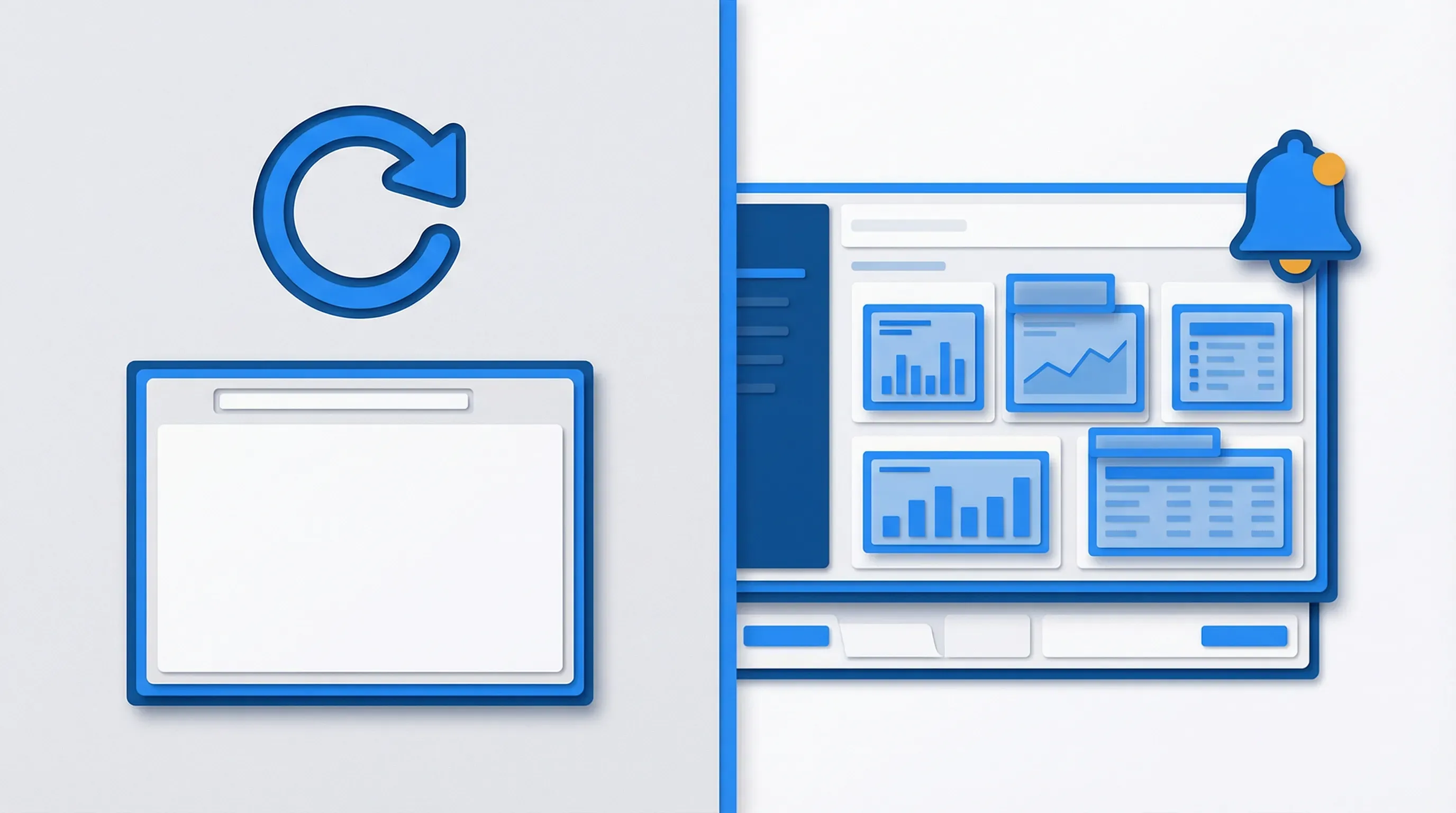 Split comparison showing basic refresh loop versus smart change monitoring dashboard
