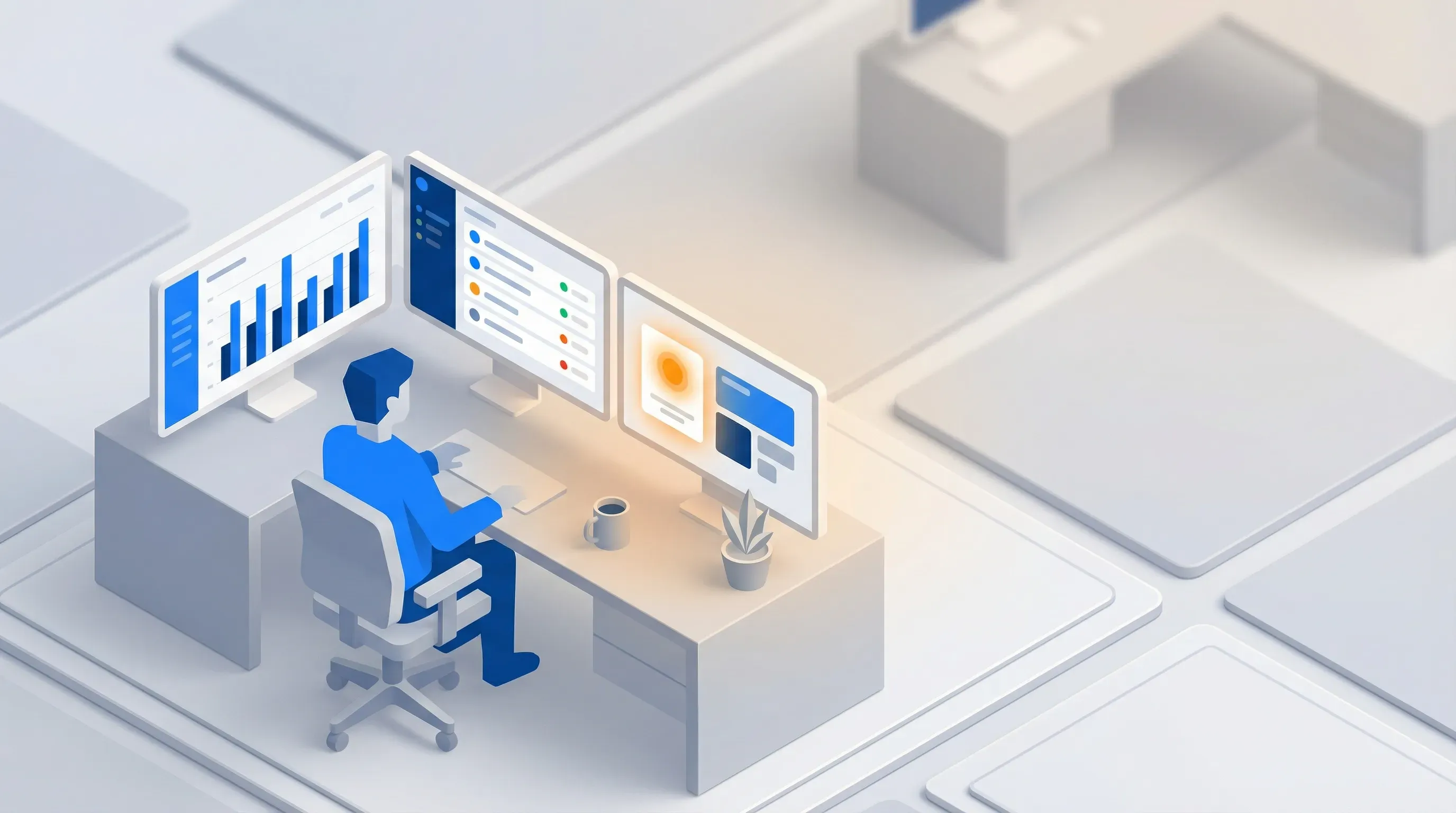 RevOps professional at desk with multiple intent data dashboards and alert notification