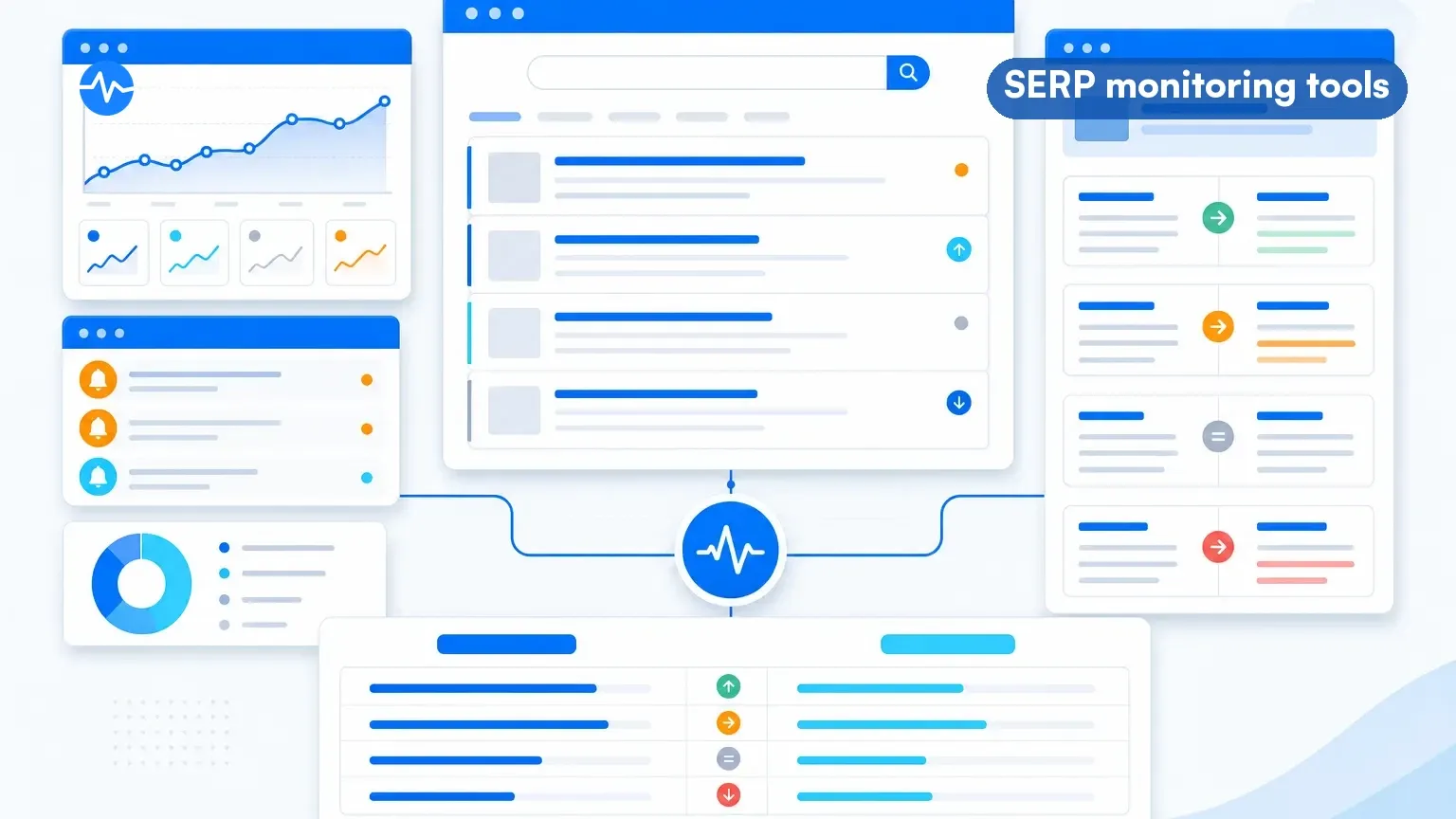 SERP monitoring dashboard showing rank trends and visual search changes