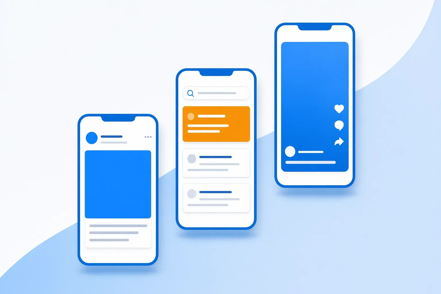Three stylized mobile ad creatives from different platforms side by side