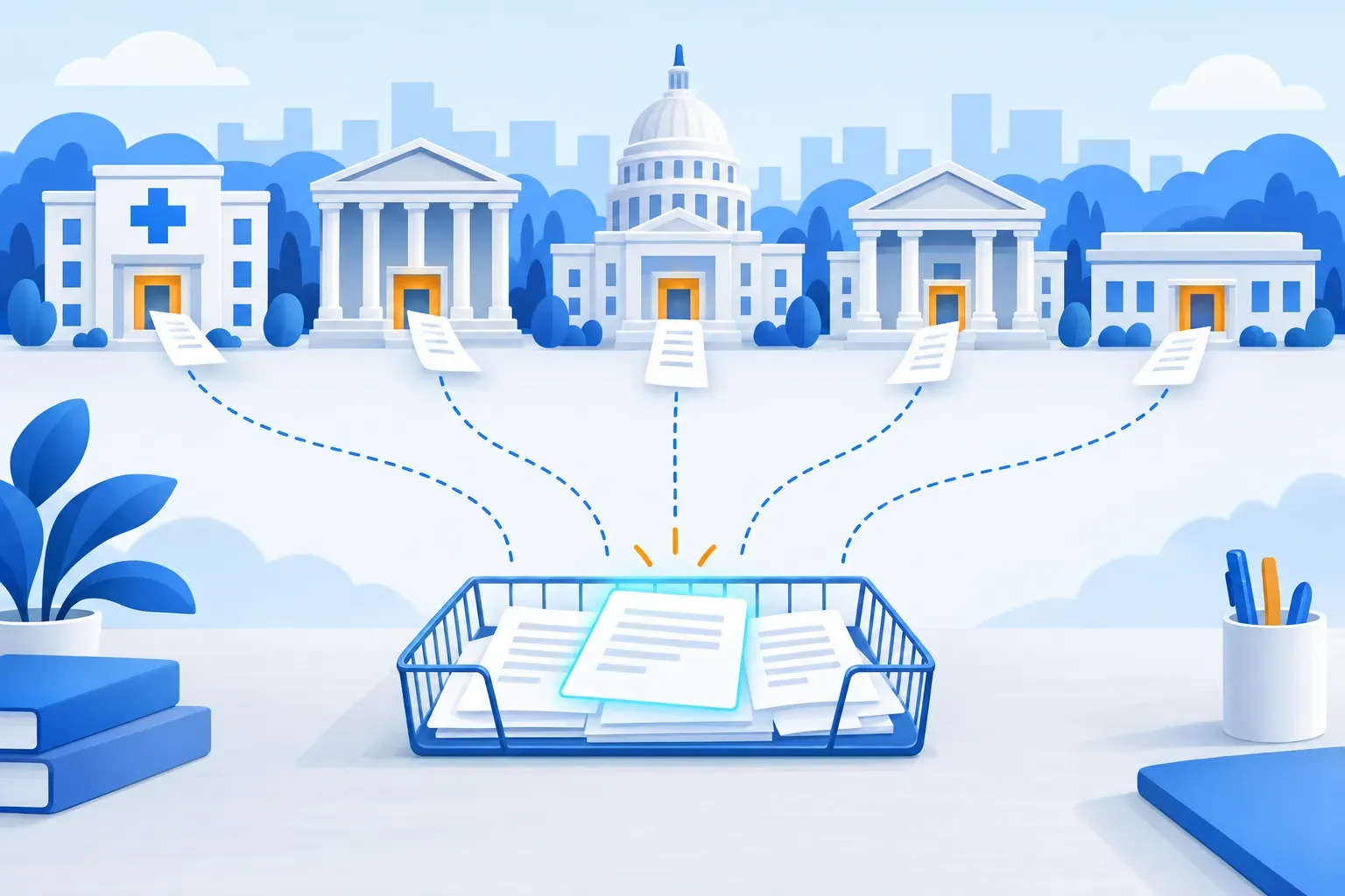 Health department, treasury, capitol, courthouse and licensing board sending medical records fee notices to one inbox