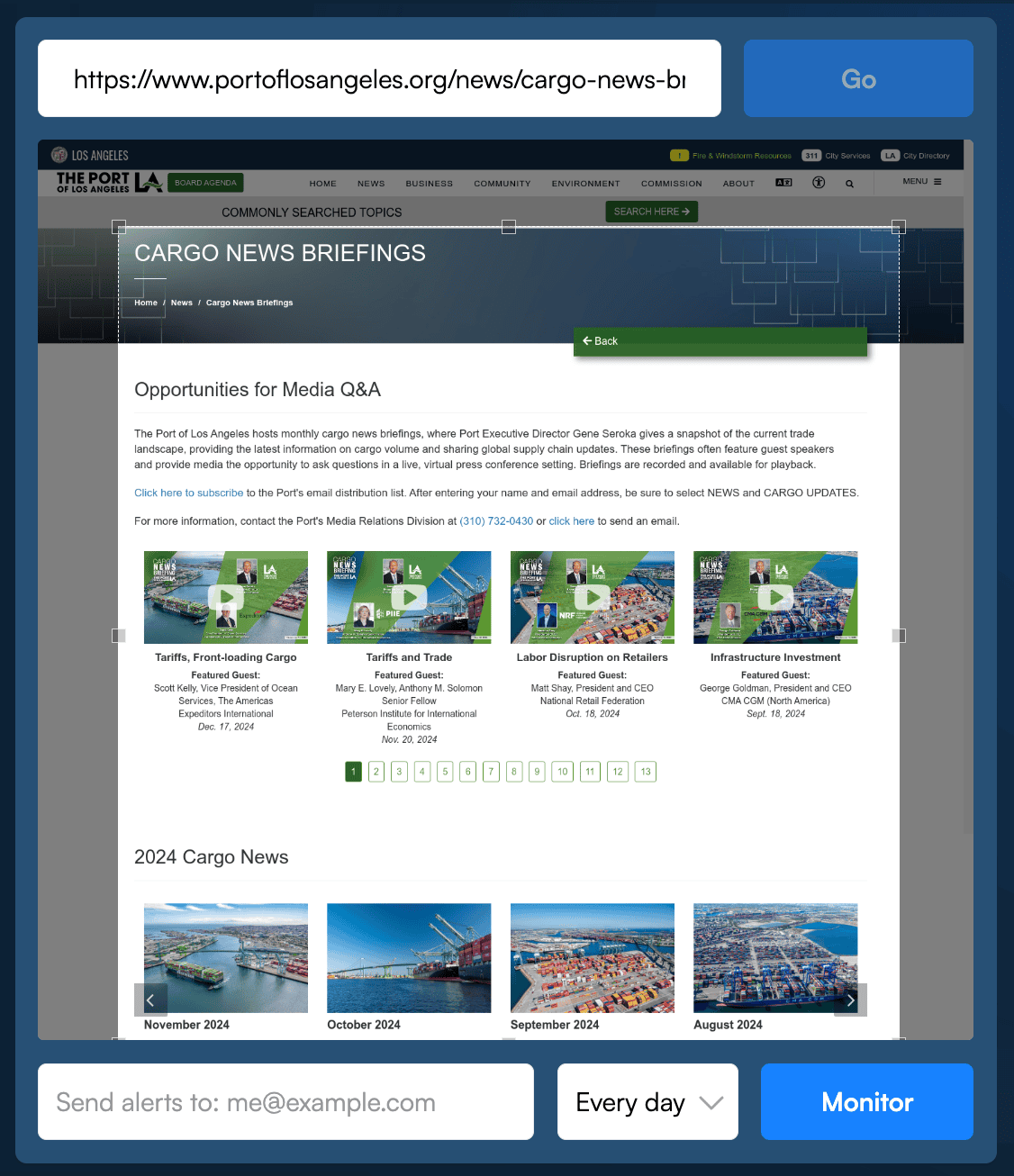 Monitoring port news with Visualping