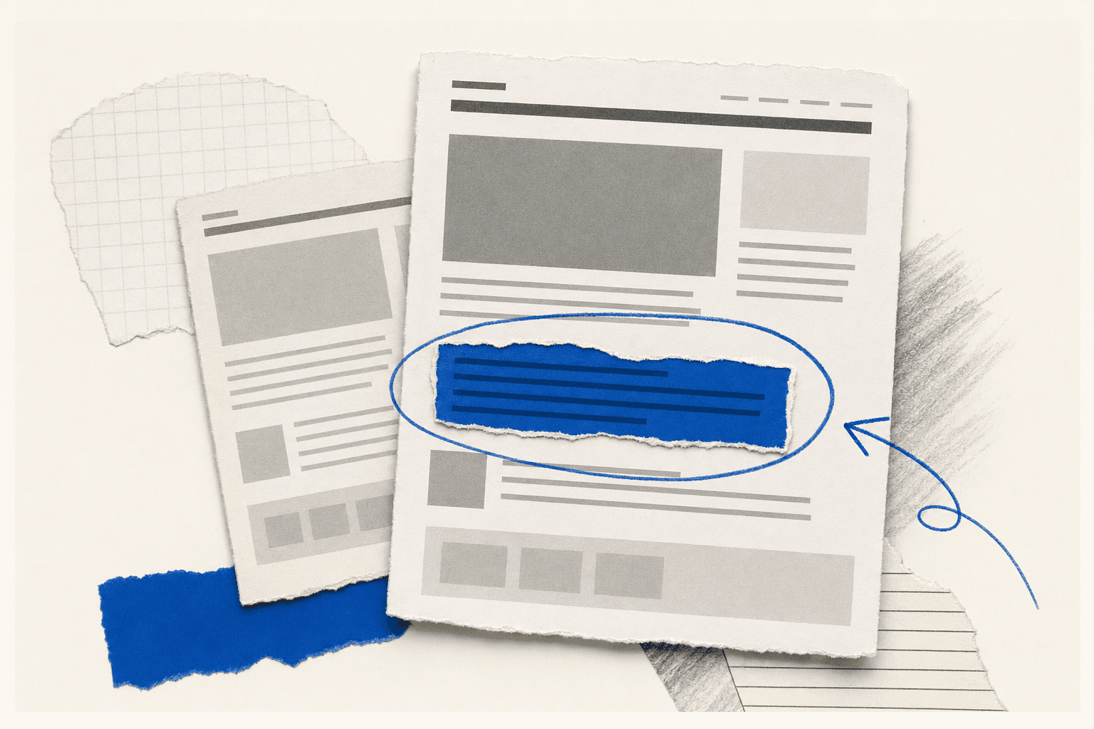 Side-by-side website screenshots highlighting detected visual changes in blue