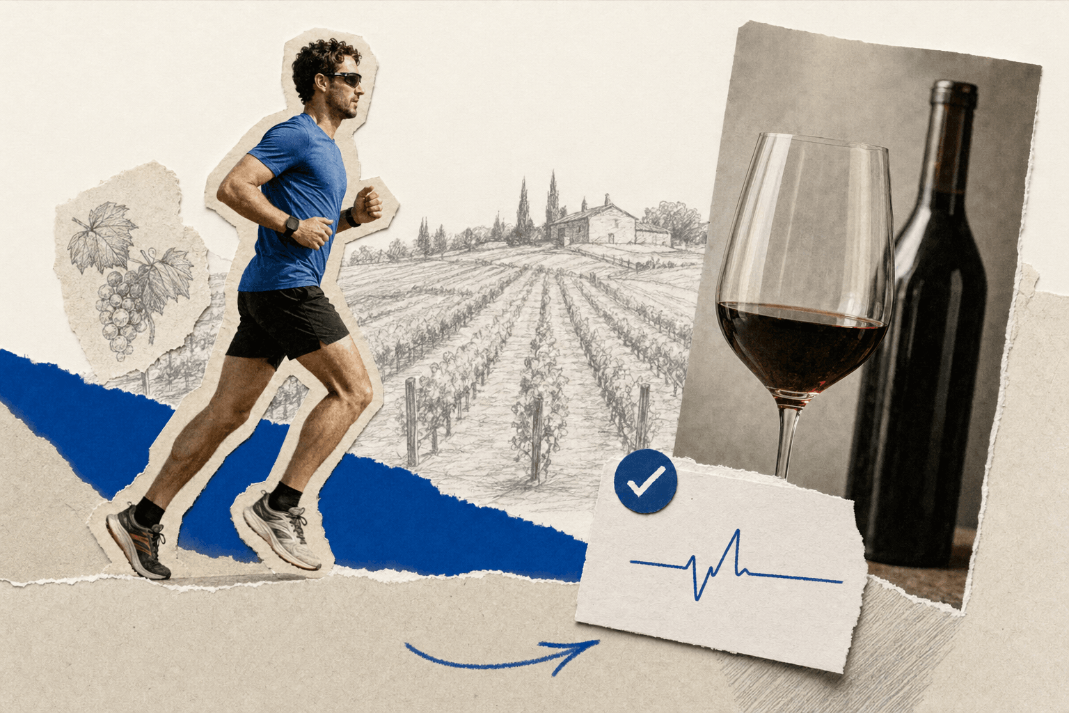 Runners and wine glasses alongside a website monitor checking every five minutes
