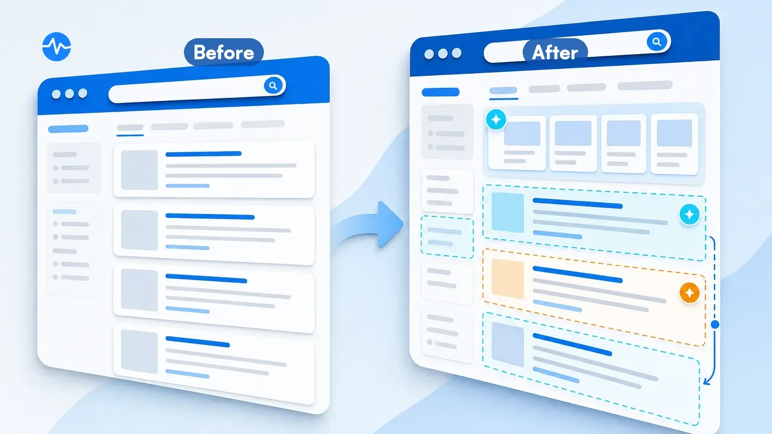 Side by side SERP screenshots with highlighted visual changes