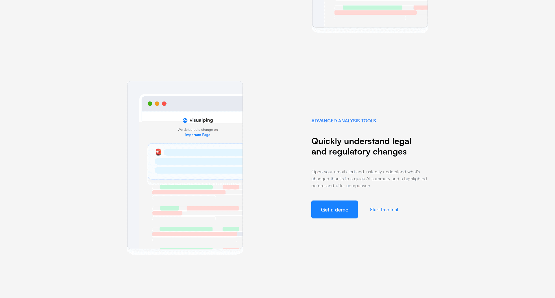 Visualping product UI showing regulatory and policy page monitoring
