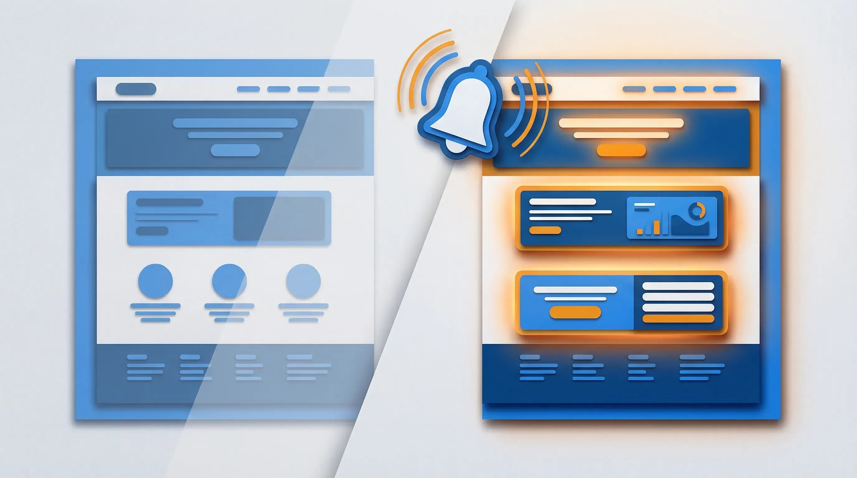 Before and after comparison of a competitor webpage with changes highlighted in orange