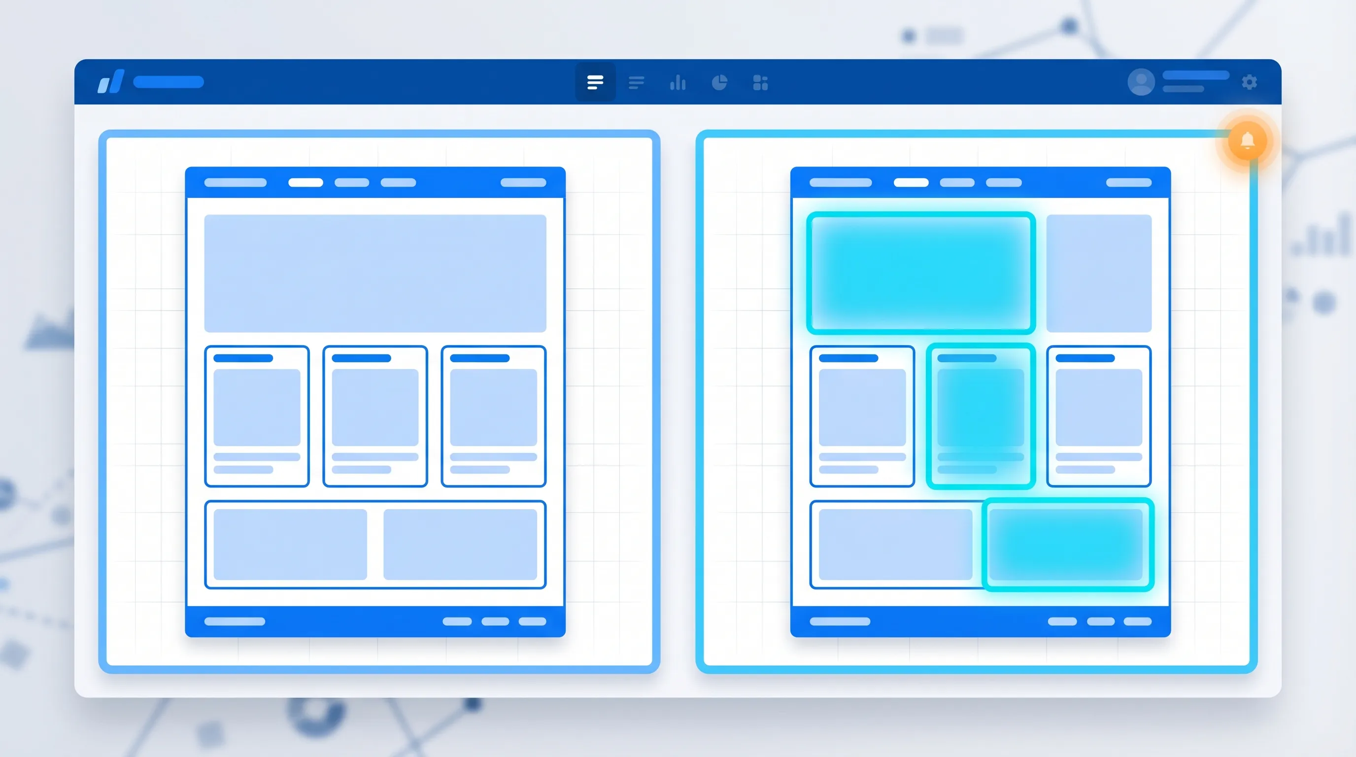 Dashboard showing before-and-after webpage screenshots with highlighted change areas