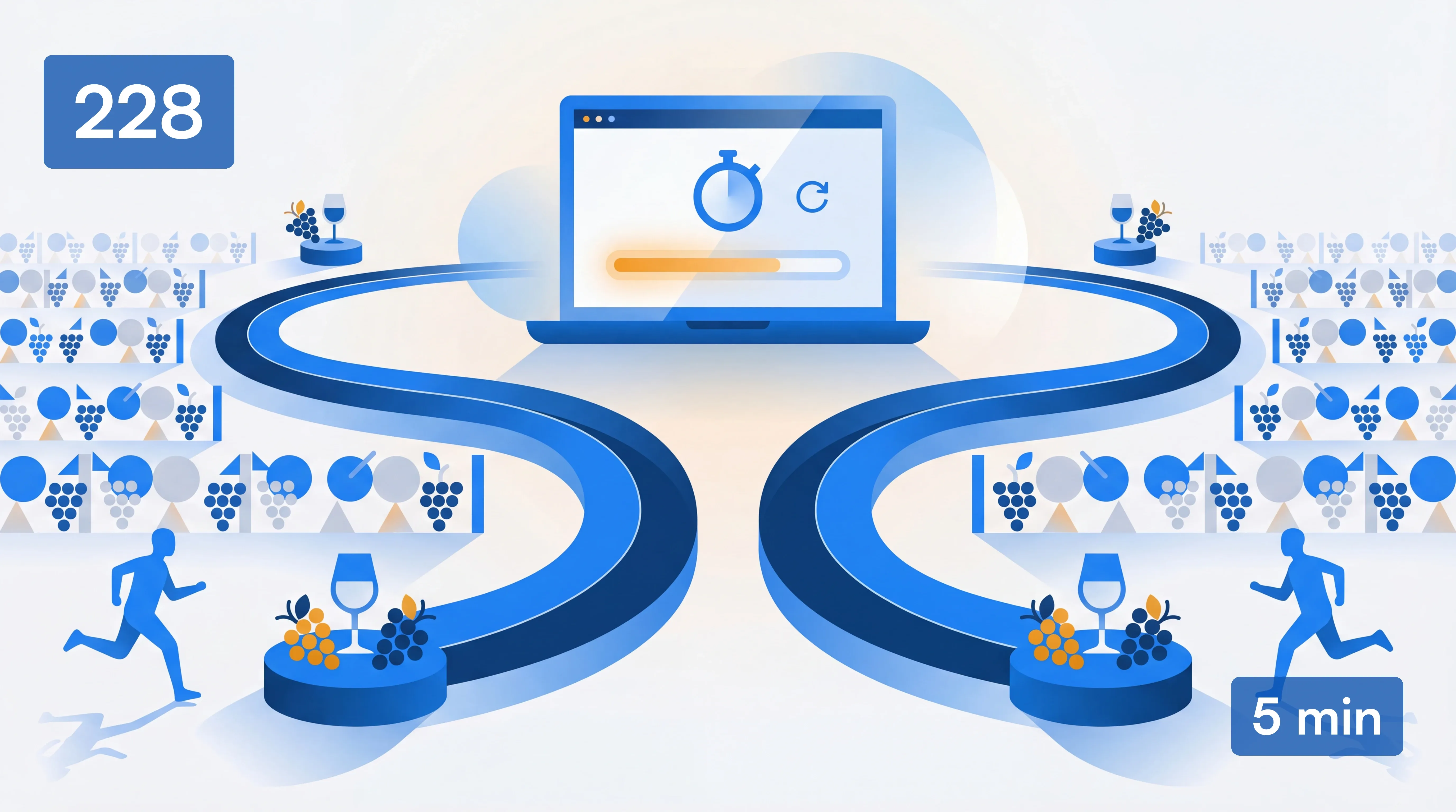 Runners and wine glasses alongside a website monitor checking every five minutes